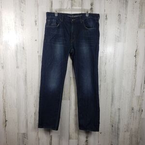 Mens route 66 slim straight dark wash blue denim jeans size 36X30